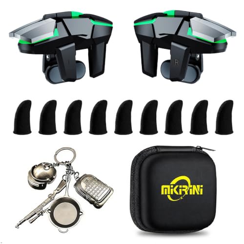 Mikirini 13 in 1 PUBG Mobile Phone Controller Combo, L2R2 4 Gaming Triggers | For Call of Duty/Free Fire/Fortnitee, compatible with iPhones & Android Cell Phones, 6 fingers operation, max thickness 13mm - color: Metal