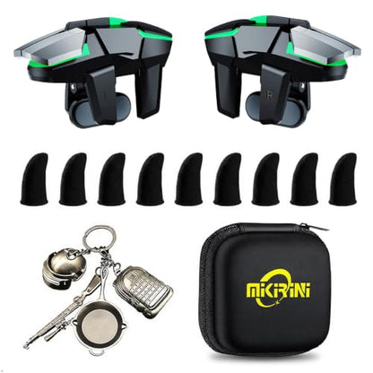 Mikirini 13 in 1 PUBG Mobile Phone Controller Combo, L2R2 4 Gaming Triggers | For Call of Duty/Free Fire/Fortnitee, compatible with iPhones & Android Cell Phones, 6 fingers operation, max thickness 13mm - color: Metal