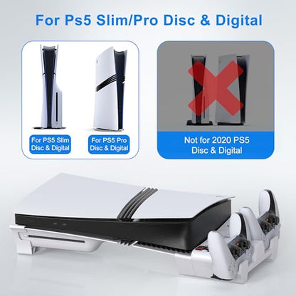 STARTRC GAMES Cooling Station for PS5 Slim/Pro Horizontal Cooling Stand with Controller Charging Station for PlayStation 5 Slim/Pro Console Accessories Kit with 3 Level Cooler Fan (NOT Fit 2020 PS5)