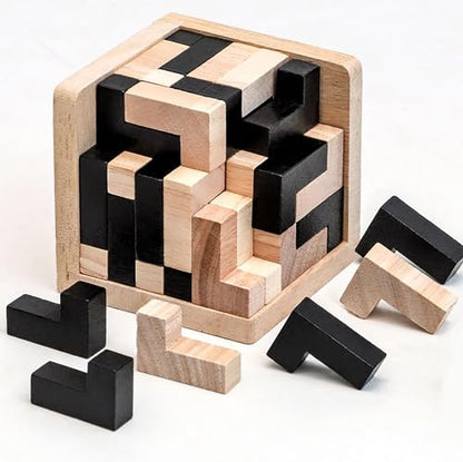 Wooden Brain Teaser Puzzle Cube Wooden Puzzles T-shaped Jigsaw Logic Puzzle Educational Toy for Kids and Adults by AHYUAN (L Shape Black and Natural) - color: L Shape Black and Natural