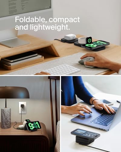 Belkin Qi2 15W Magnetic Wireless Travel Pad, 3 in 1 Foldable Charger | MagSafe compatible, iPhone 16 Series, Apple Watch, AirPods, BoostCharge Pro, portable travel charger, Magnetic - style: 3 in 1