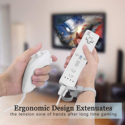 TechKen 2 Pack Wii Remote Controller and Nunchuck with Silicone Case and Wrist Strap for Wii Wii U - color: 2white