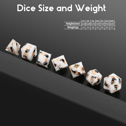DNDND Kawaii Sharp Edge DND Dice Set - 7-Piece Cute Cat Sticker Polyhedral Dice for D&D 5E, Critical Roll & Anime RPG Fans - Collector's Gift with Dragon Case - color: Cat