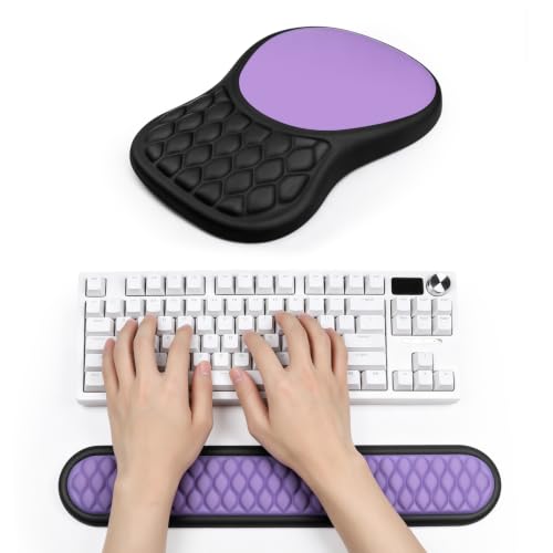 Ergonomic Wrist Rest for Keyboard and Mouse Pad Support Set, Soft Memory Foam Massage Design Relieves Wrist Pain, Non-Slip PU Base for Computer Desk (2-in-1 * Black + Purple) - color: 2-in-1 * Black + Purple