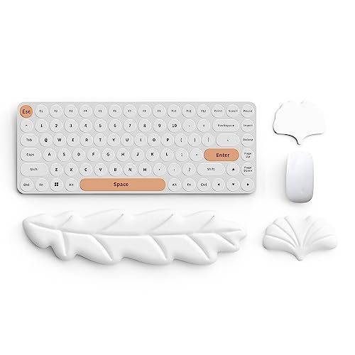 Keyboard Wrist Rest Pad Set, Leaf Shape PU Leather Memory Foam Wrist Cushion Support,Mouse Wrist Rest Pad,Non-Slip Wrist Support for Easy Typing Pain Relief, White Leaf - color: White Leaf