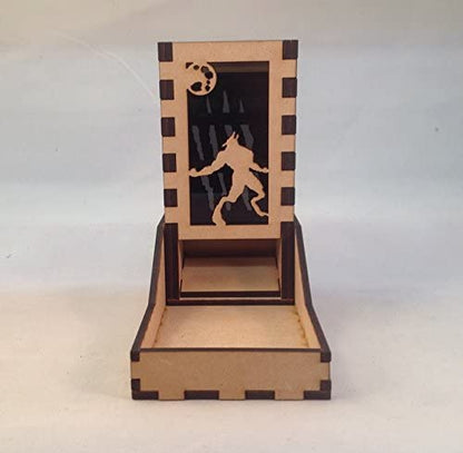 Werewolf Mini Dice Tower v1 Smoke Acrylic Window Laser Cut MDF Unique Gift RPG