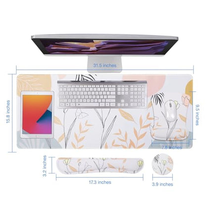 MEGREZ 4-in-1 Mouse Pad with Wrist Rest Ergonomic Memory Foam Desk Mat Set | ergonomic, anti-slip base, 4pcs set, desk pad, mouse wrist rest, keyboard rest, coaster, ideal for office & gaming - color: Butterfly Flower