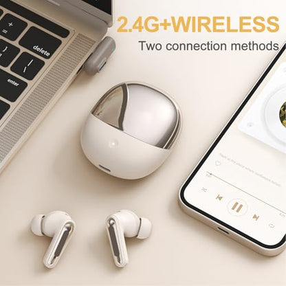Gaming Earbuds with Noise Cancelling Mic 2.4GHz Dual Mode for PC and Mobile Gaming (White) - color: White