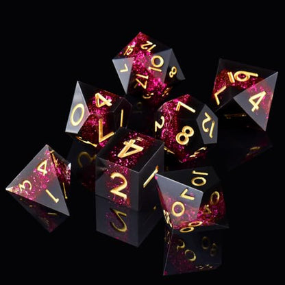 DND Dice Set, 7 Pcs Sharp Edge D&D Dice Polyhedral Resin Dice for Dungeons and Dragons RPG MTG Role Playing Table Games - color: Red