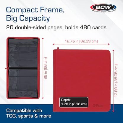 BCW Supplies 12-Pocket Z-Folio LX Trading Card Albums, Red - color: Red