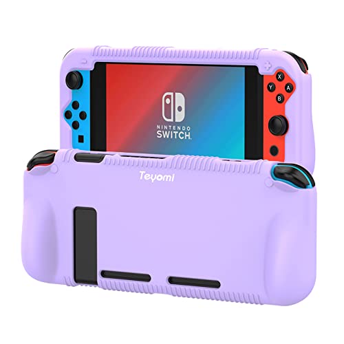 Teyomi Protective Silicone Case for Nintendo Switch, Grip Cover with Tempered Glass Screen Protector, 2 Storage Slots for Game Cards, Shock-Absorption & Anti-Scratch (Purple) - color: Light Purple