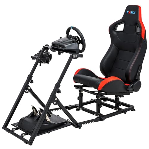 CXRCY Racing Simulator Cockpit with Seat, for G920 G29 G25 G27 | Adjustable backrest & slide rails. Formula/GT positions. Wheel & pedals not included. Fits Fanatec & Thrustmaster bases. - color: Black with quick detachable seat