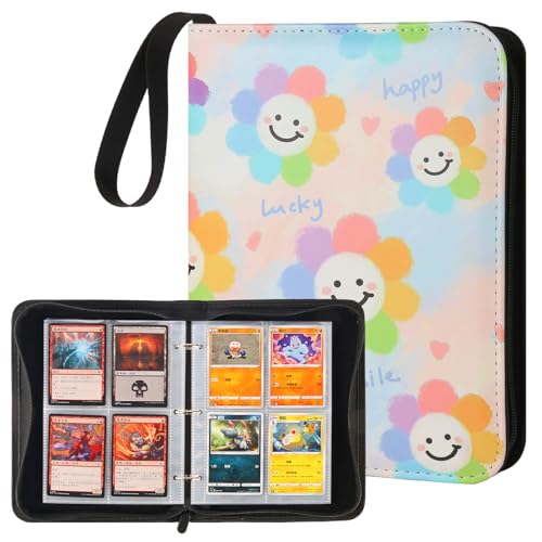 4-Pocket Card Binder with 50 Removable Pages, Holds 400 Cards | Fits trading, sports, gaming and collectible cards. Great for boys and girls to organize and protect collections(Sunflower) - color: Lucky Sunflower