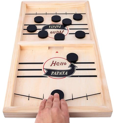 HELLO PAPAYA Fast Sling Puck Game - Test Your Speed and Accuracy with This Fast-Paced Wooden Air Hockey Desktop Battle Board Game - Guaranteed Fun Gifts for Family Night or Friends Party - size: Small