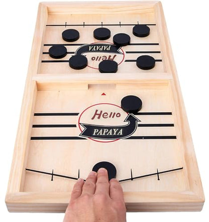 HELLO PAPAYA Fast Sling Puck Game - Test Your Speed and Accuracy with This Fast-Paced Wooden Air Hockey Desktop Battle Board Game - Guaranteed Fun Gifts for Family Night or Friends Party - size: Small