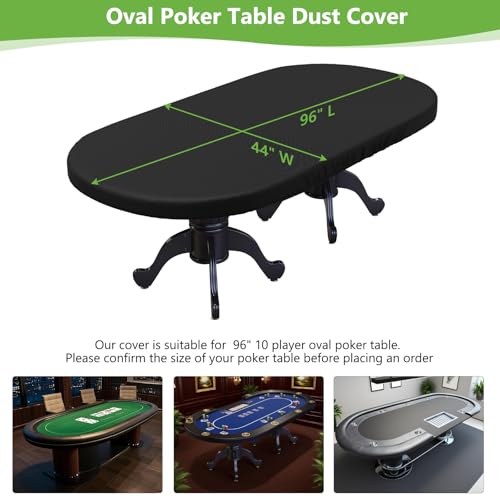 COSHNIBI Oval Poker Table Dust Cover ,420D Waterproof Game Table Cover with Drawstring,96" L x 44" W Black - size: Fits for 96 in 10 Player Poker Table