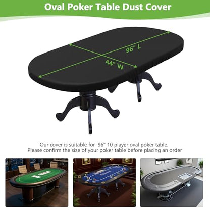 COSHNIBI Oval Poker Table Dust Cover ,420D Waterproof Game Table Cover with Drawstring,96" L x 44" W Black - size: Fits for 96 in 10 Player Poker Table