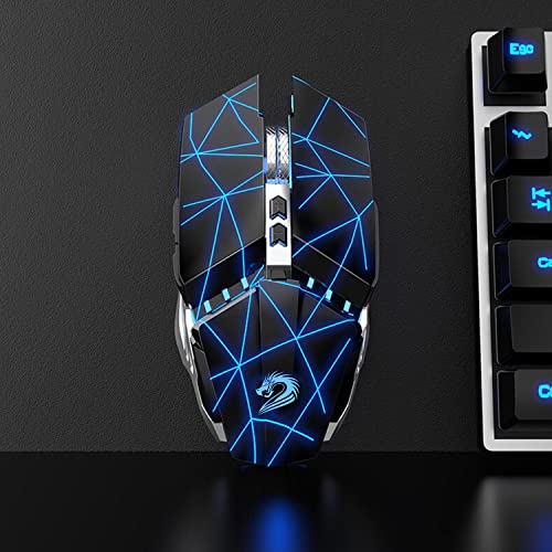TENMOS T12 Wireless Gaming Mouse Rechargeable, 2.4G Silent Optical Wireless Computer Mice with Changeable LED Light for Laptop PC, 7 Buttons, 3 Adjustable DPI (Starry Black) | 2.4GHz Optical, 7 Color LED Lights, Quiet Click,Side Buttons,3 Adjustable DPI,E