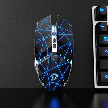 TENMOS T12 Wireless Gaming Mouse Rechargeable, 2.4G Silent Optical Wireless Computer Mice with Changeable LED Light for Laptop PC, 7 Buttons, 3 Adjustable DPI (Starry Black) | 2.4GHz Optical, 7 Color LED Lights, Quiet Click,Side Buttons,3 Adjustable DPI,E