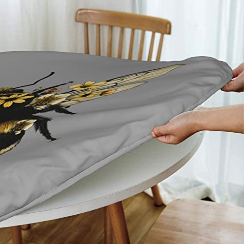 Famame Cute Flowers Bee Fitted Round Tablecloth Waterproof Table Cloth with Elastic Edge Wipe Clean Table Covers for Indoor Outdoor Fits 45"-50", Medium - color: Bee