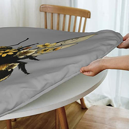Famame Cute Flowers Bee Fitted Round Tablecloth Waterproof Table Cloth with Elastic Edge Wipe Clean Table Covers for Indoor Outdoor Fits 45"-50", Medium - color: Bee
