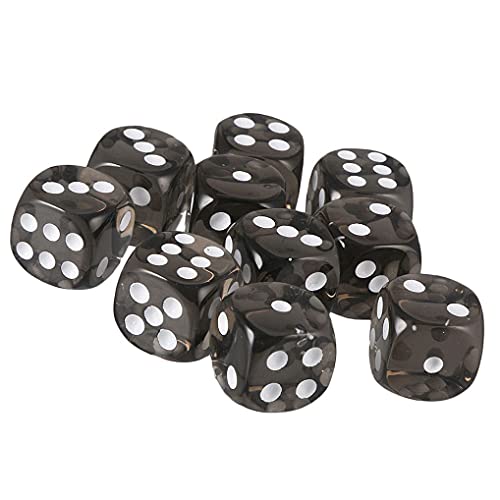 10PCS Polyhedral Dice - D6 Acrylic Dice (16mm) for RPG, MTG, DND, Table Games (Transparent Black) - color: Transparent Black