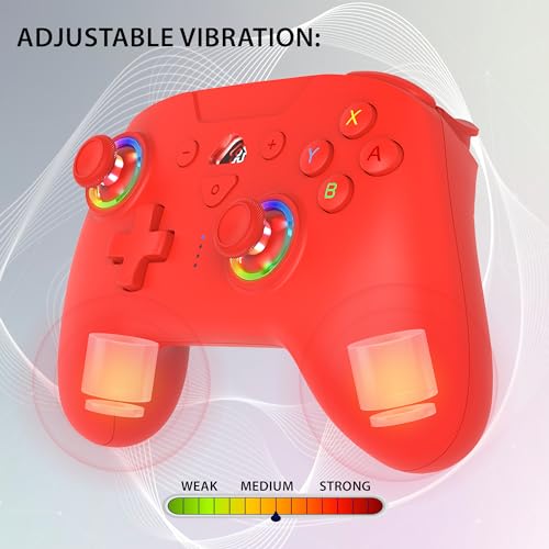 SUBSONIC - Switch and Switch 2 Wireless Controller - LED Pro controller Red | Pro Controller Gamepad for Nintendo Switch 2 and Nintendo Switch, Ergonomic, Programmable LED, Vibration Function, Gyroscope - color: Red