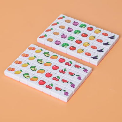 GRACIAS 4 Players Mahjong Block Set, 128 Pink Tiles(1.18”) with Animal and Food Pattern, Portable Mahjong Set with A Carry Bag, Mahjong Tile Game - color: Pink