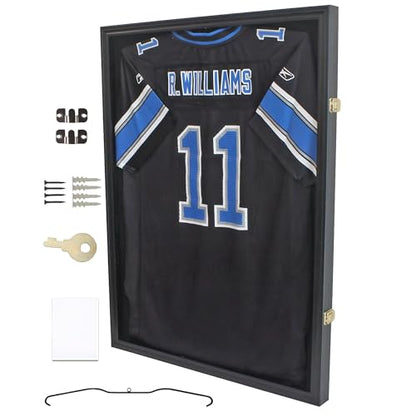 Pro Collector's Jersey Display Case Frame Shadow Box with 98% UV Protection for Baseball Basketball Football Soccer Hockey Sport Memorabilia T-Shirt and Uniform (Black Finish)
