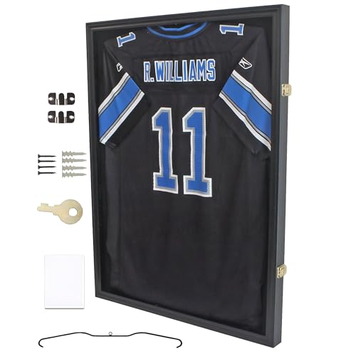 Pro Collector's Jersey Display Case Frame Shadow Box with 98% UV Protection for Baseball Basketball Football Soccer Hockey Sport Memorabilia T-Shirt and Uniform (Black Finish)
