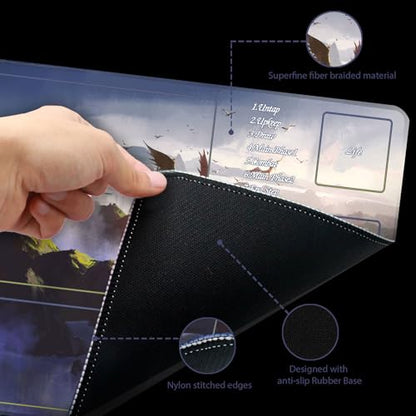 MTG Playmat with Storage Tube & 7-Dice Set - Waterproof TCG Playmat with Stitched Edges, Non-Slip Rubber Card Game Mat (24"x14") (playmat with Zones, 2-Flying Dragons) - color: 2-flying Dragons, style: playmat with zones
