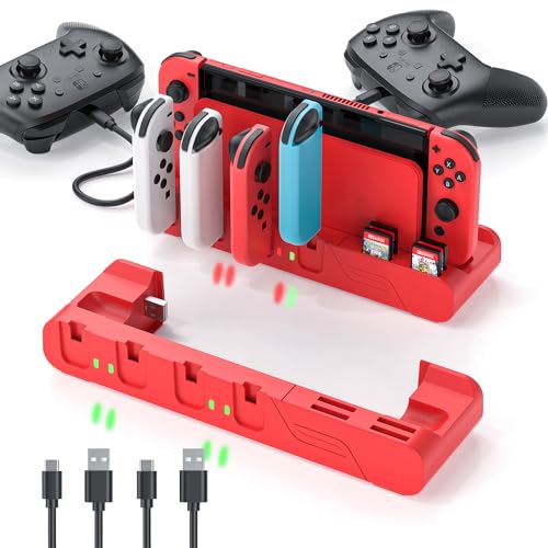 Switch Charging Dock - Mario Red Edition & Switch Model Joycon, Charges up to 6 Joycons with Game Card Storage Stand - color: Mario Red Edition