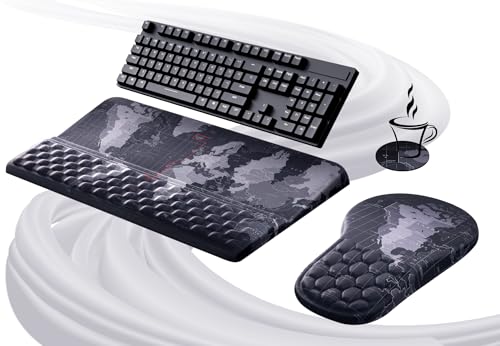 Ospelelf Ergonomic Mouse Pad and Keyboard Stand Wrist Rest Set, Memory Foam Comfort, Pain Relief for Typing, Office Desk Accessories, Map - color: Map