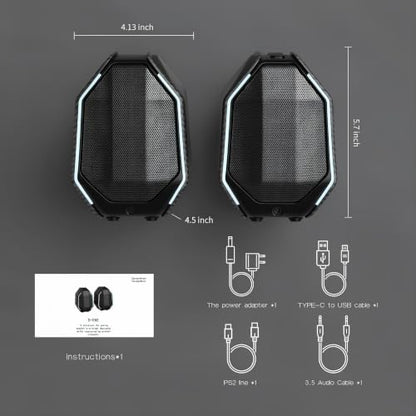 Computer Speakers for Desktop PC, Gaming PC Speakers for Desktop – USB-C, Bluetooth 5.3, 3.5mm AUX, AC Powered External Audio with Rich Stereo bass, Laptop/Mac, RGB Lights, Black, 30W - color: Black