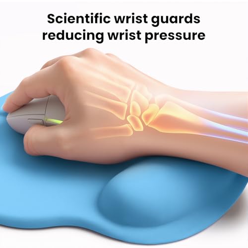 Mouse pad with Wrist Rest,Relieving Pain Memory Foam Computer pad, Ergonomic Desktop Mouse, Silicone Material Mouse pad, with Non-Slip PU Base (Blue) - color: blue