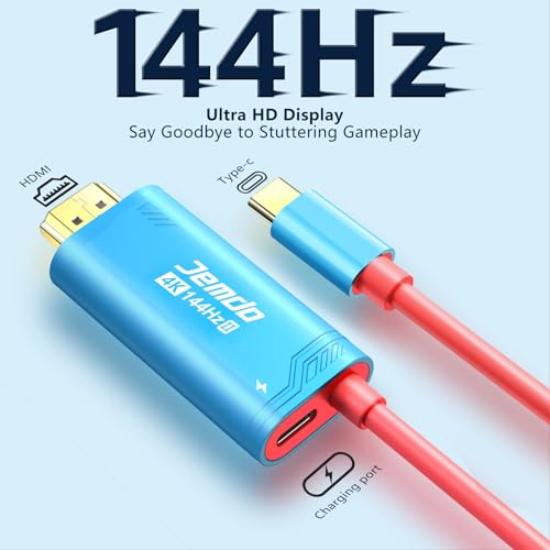 JEMDO Switch 2 Dock HDMI Cable,4K@144Hz 48Gbps,USB C to HDMI 2.1,100W PD Play While Charging,6.6 ft,Portable Travel TV Adapter Compatible with Nintendo Switch 2(Only Below V21.0.0)/2017/OLED - color: Blue, style: 144