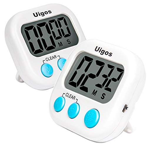 2 Pack Digital Kitchen Timer II 2.0, Big Digits, Loud Alarm, Magnetic Backing, Stand, for Cooking Baking Sports Games Office (White) (2 Pack)
