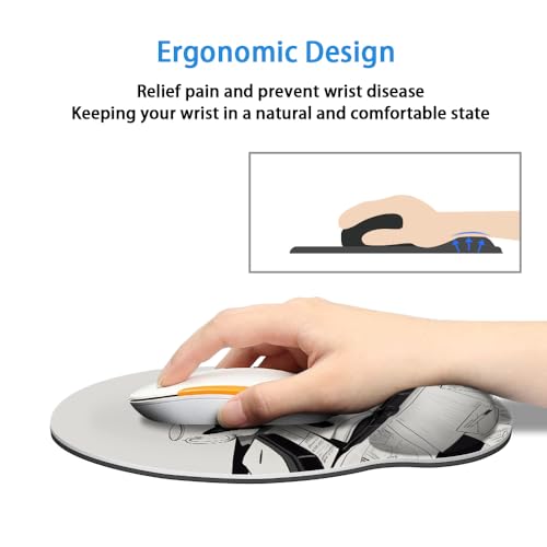 Mouse Pad with Wrist Support, Ergonomic Mouse Pad with Memory Foam Wrist Rest Cushion, Non-Slip Rubber Base Gaming Mice Pad for Home Office Computer Laptop,Black and White Cat - color: black and white Cat