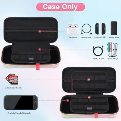 Canboc Carrying Case Compatible with Nintendo Switch 2 (2025), Hard Shell Switch 2 Console Bag with 24 Game Card Slots, Mesh Pocket fit Accessories, Pink Gradient Green (Case Only) - color: Pink Gradient Green