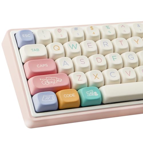 Tsungup Cute MOA Profile Keycaps,126 Keys Custom PBT Keycaps 60 65 75 Percent, Dye-Sub White Keycap Set Key Caps Keyboard for Cherry Gateron MX Swithes Mechanical Keyboards - color: White Pink