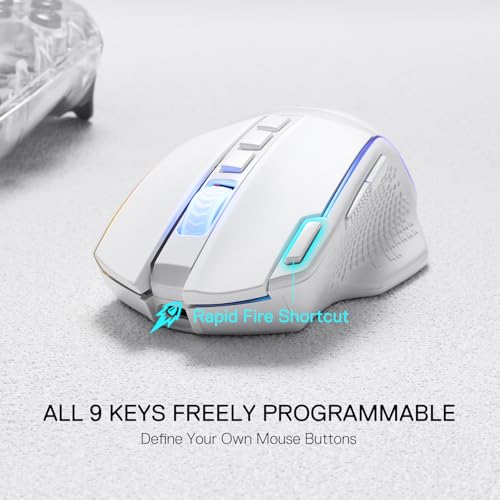 Redragon M991 3-Mode Wireless RGB Gaming Mouse 26000 DPI Remapping Keys | Cable-Free 0 Delay, Smooth Precise Tracking, Rapid-Fire Macro Keybinds, Vibing Backlight, Ergonomic Grip Body Comfort - color: White, style: M991