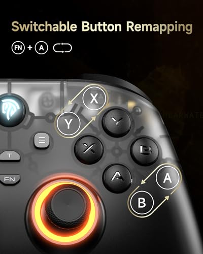 EasySMX D05 Wireless PC Controller with Charging Dock,Black | Hall Joystick, RGB, 1000Hz Polling Rate, Custom Back Buttons,2.4G&Bluetooth & Wired,for PC, Android, Switch and iOS. - color: black gold
