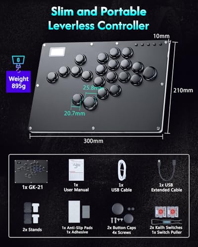 GuileKeys Leverless Controller Arcade Stick GK-21, All-Button Arcade Controller 21Keys for PS4/PS3/PC/Switch(PS5 w/Converter), Arcade Fight Stick with RGB/Turbo/Hot-Swap/Low Profile Switch Black - color: GK-21 Black