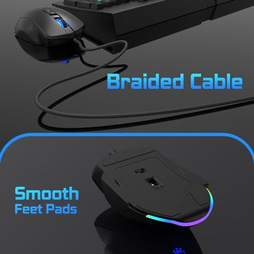 Wired Gaming Mouse with Side Plates, MMO Mouse with 14 Programmable Buttons, Ergonomic Gaming Mouse with 2 Grip Plates, Computer Mouse with Max 12,400 DPI, RGB Lighting, Grip Tape Included