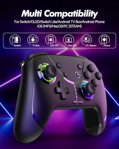 Switch Wireless Controller, Game Controller, Switch Pro Gamepad, 4 vibration modes, 3 turbo modes, compatible iPhone/Android/Phone/PC/Steam/Mac/iOS/iPad/TV with programming/turbo/motion/wake-up/RGB - color: black
