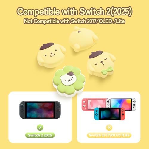 Kuitmor Thumb Grip Caps Compatible with Nintendo Switch 2, Silicone Joystick Grip Caps for Switch 2025, 4pcs, Cute Dog Style, Yellow & Black - color: Pompompurin(Yellow & Black)