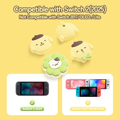 Kuitmor Thumb Grip Caps Compatible with Nintendo Switch 2, Silicone Joystick Grip Caps for Switch 2025, 4pcs, Cute Dog Style, Yellow & Black - color: Pompompurin(Yellow & Black)