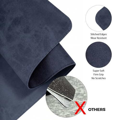 CHEERYGOO Faux Leather Desk Mat - Waterproof Mouse Pad, Non-Slip PU Leather Blotter, Writing Surface for Office and Home 47"x17" XXL Dark Blue - color: Dark Blue, size: 47" x 17"