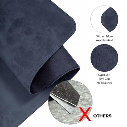 CHEERYGOO Faux Leather Desk Mat - Waterproof Mouse Pad, Non-Slip PU Leather Blotter, Writing Surface for Office and Home 47"x17" XXL Dark Blue - color: Dark Blue, size: 47" x 17"