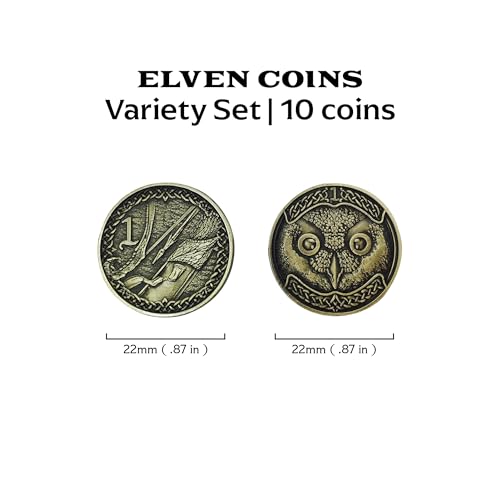 Norse Foundry Adventure Coins - A Set of 10 Metal Plated Novelty Coins in Elven Style - Perfect for Any Roleplaying Game (RPG) or LARP Session - style: Elven